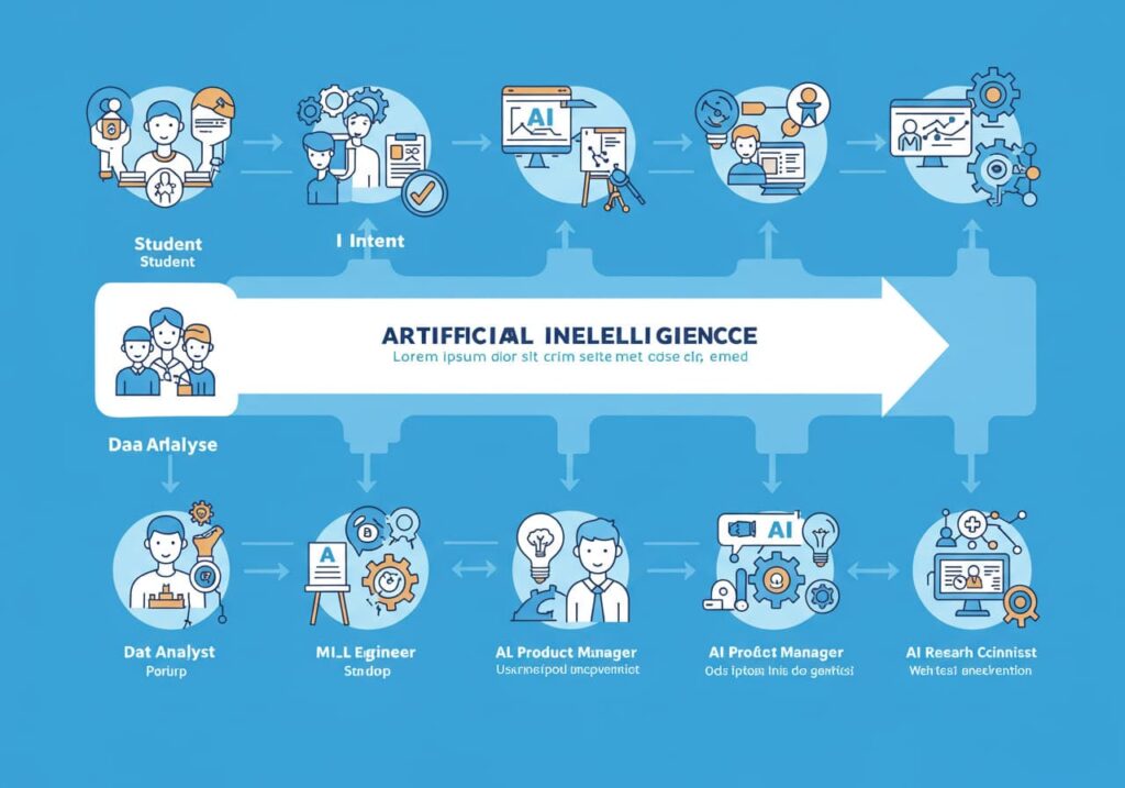 Infographic showing the artificial intelligence career path from beginner to expert.