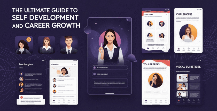 Header image for "The Ultimate Guide to Self Development and Career Growth," featuring stylized text and professional icons related to personal improvement.